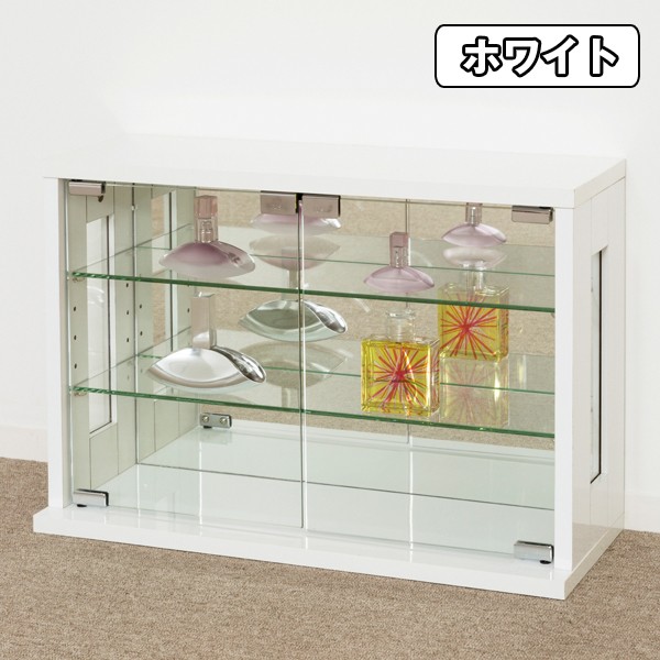 送料無料卓上コレクションケース横型/ホワイト(後面ミラー,・側面