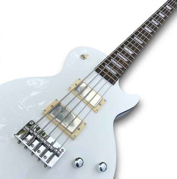 Custom White LP Style Electric Bass Guitar - Palace Guitars
