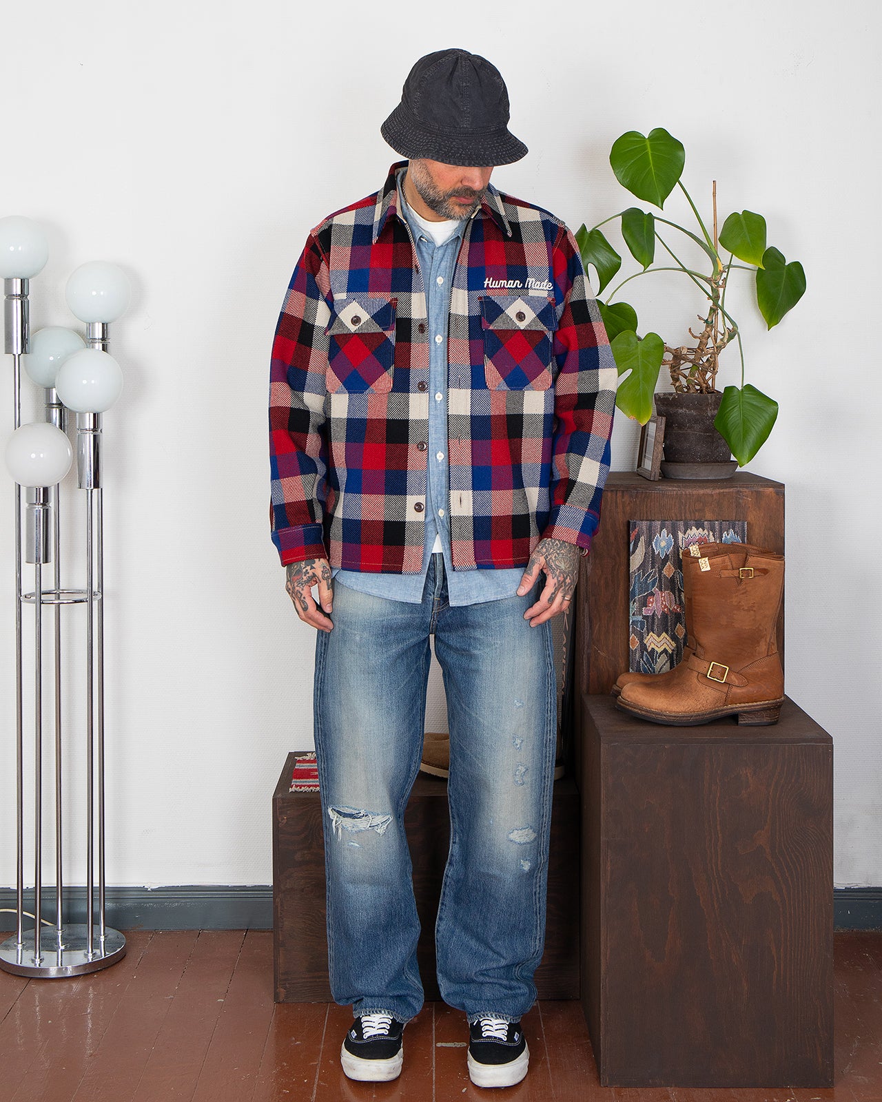 Human Made Wool Check Shirt Jacket, Red – Pancho And Lefty