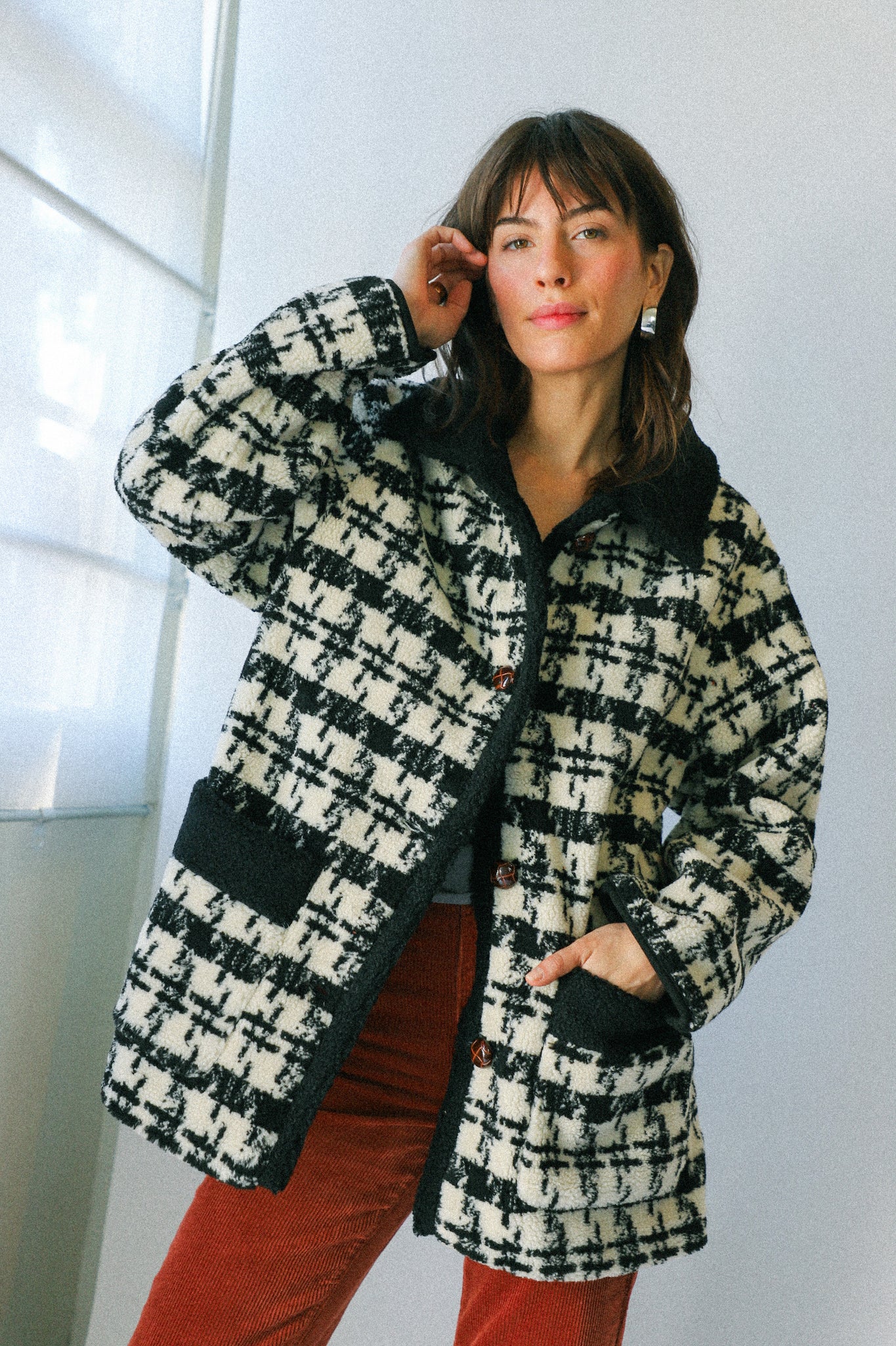 Black Houndstooth Monique Sherpa Jacket – Prism Boutique