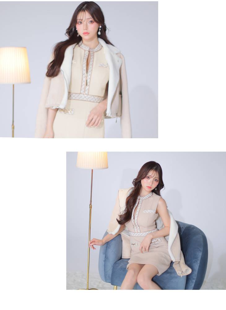 XS～Lサイズあり】フロントジッパー×ラメツイードミニキャバドレス(DE2962)