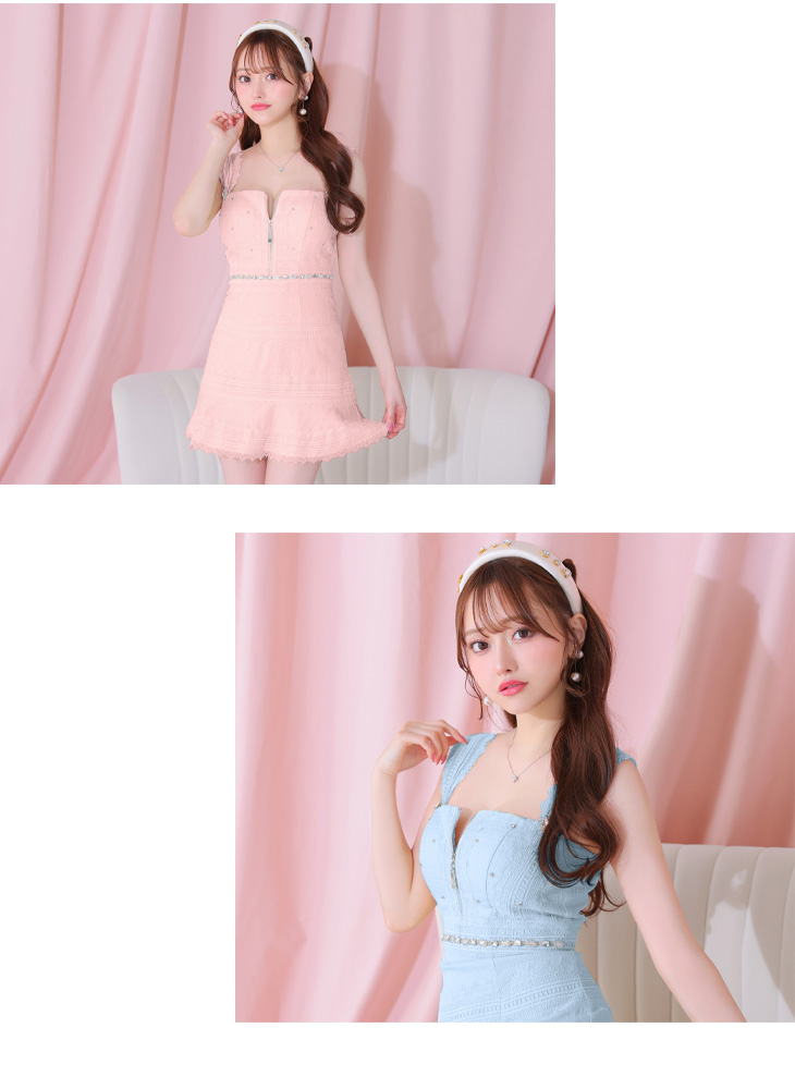 XSサイズあり】肩レース×ウエストビジューフレアミニキャバドレス(fm3425)