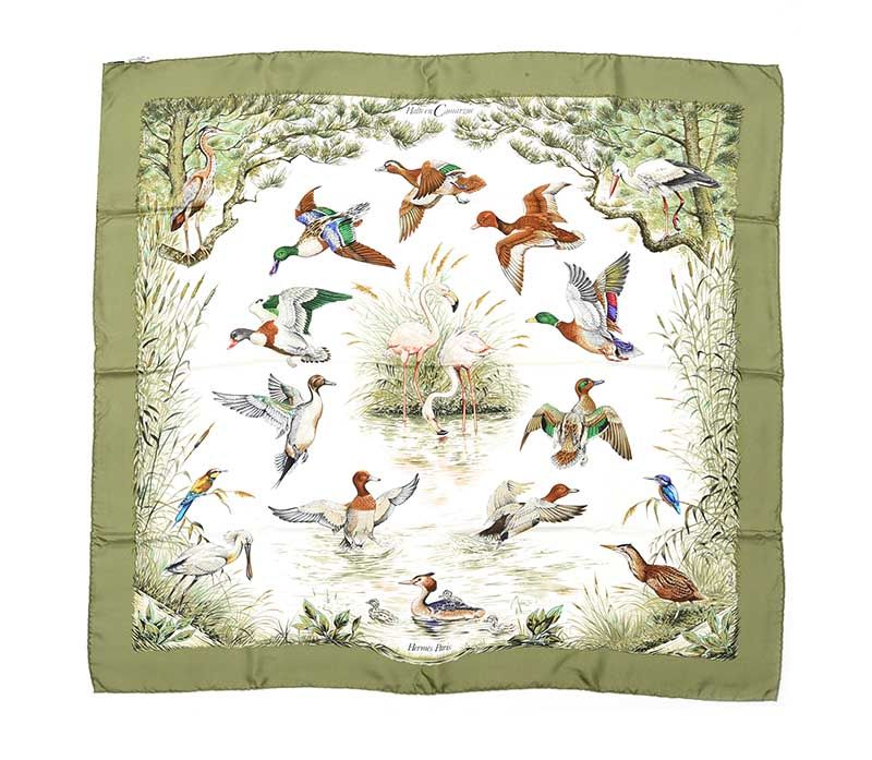 HERMES 'HALTE EN CAMARGUE' SILK SCARF WITH PRESENTATION BOX