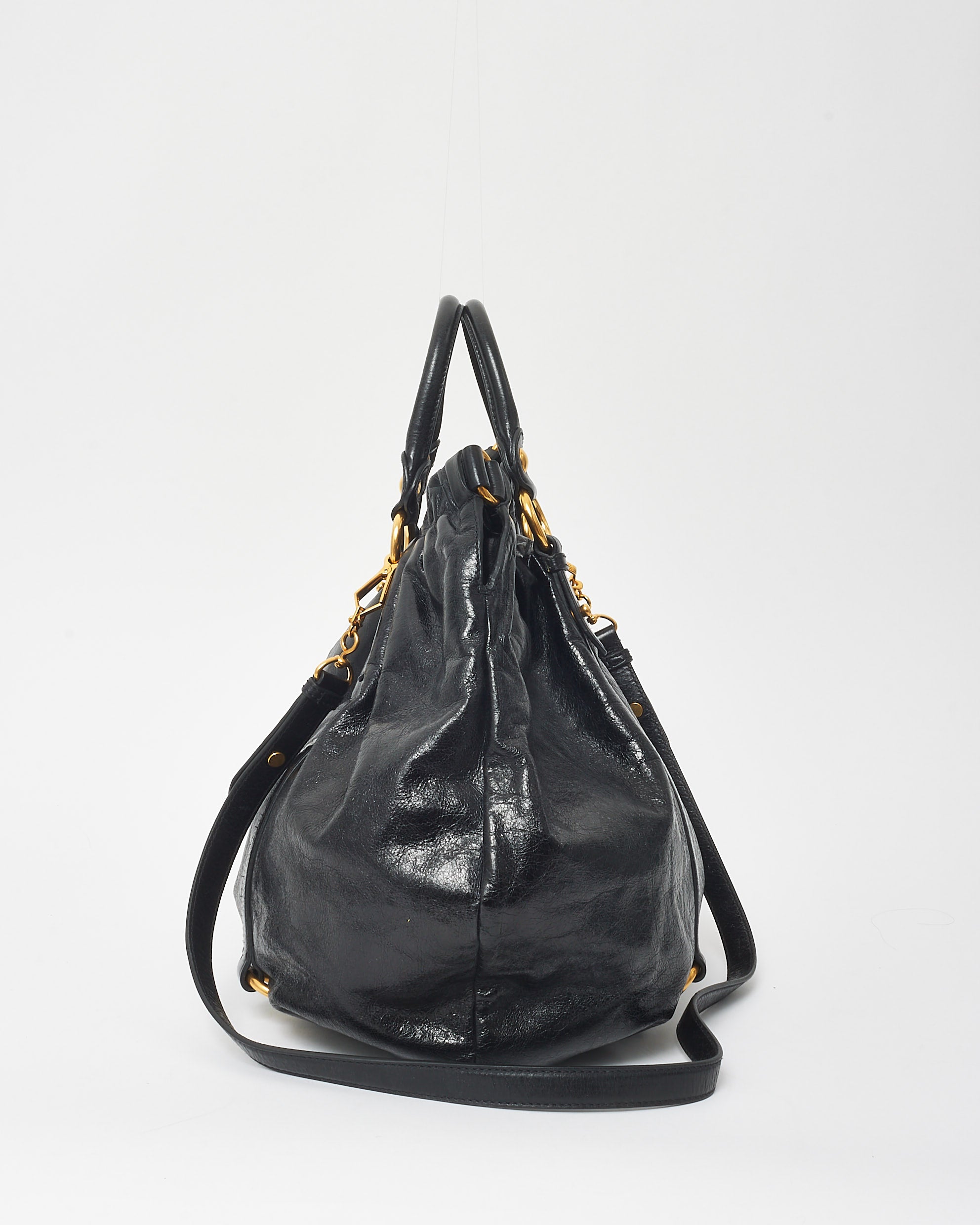 Buy Miu Miu Vintage Black Vitello Leather Rushed Slouch 2Way Bag