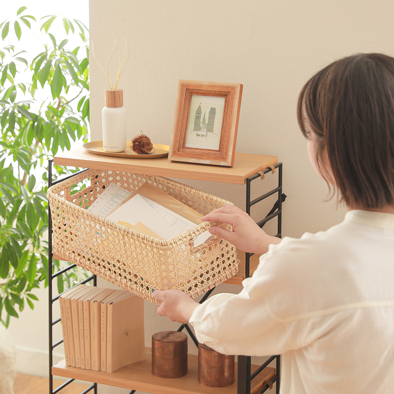 レトロ 籐 二段チェスト フロアスタンド付き インテリア コーナー収納