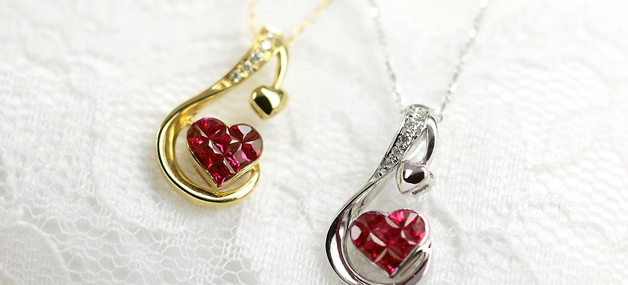 ルビー 0.48ct ハートミステリーセッティング ダイヤモンド イエロー