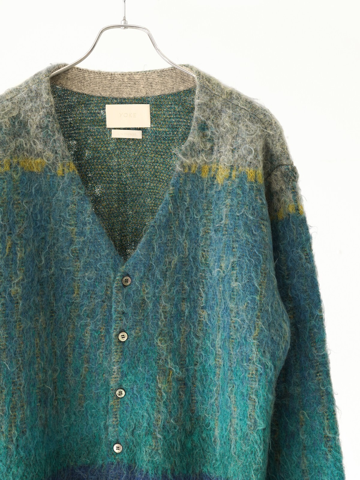 TREE JACQUARD MOHAIR BUTTONED CARDIGAN - YOKE WOMENS & MENS