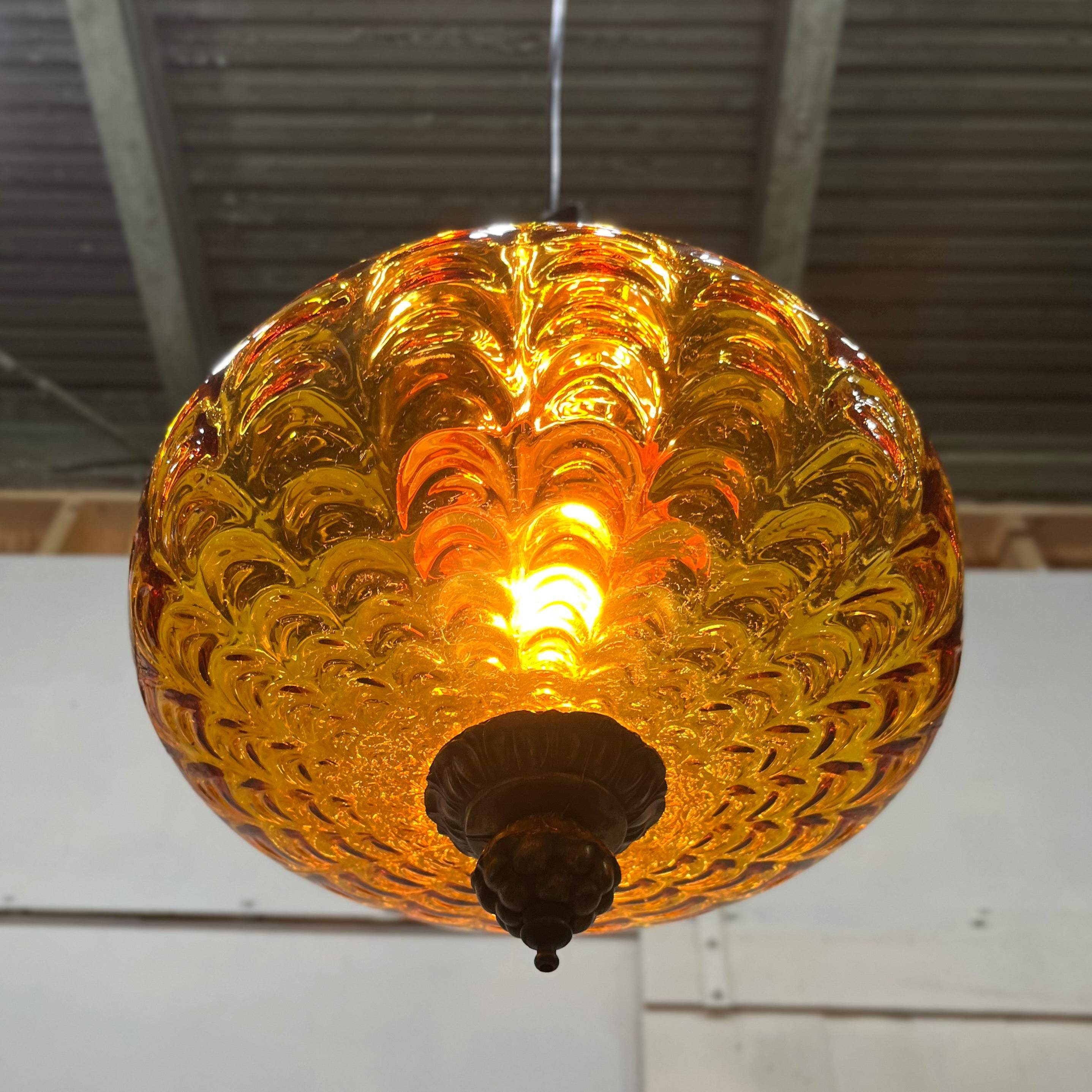 アンバーガラス ペンダントランプ ヴィンテージ 照明 中古 レトロ