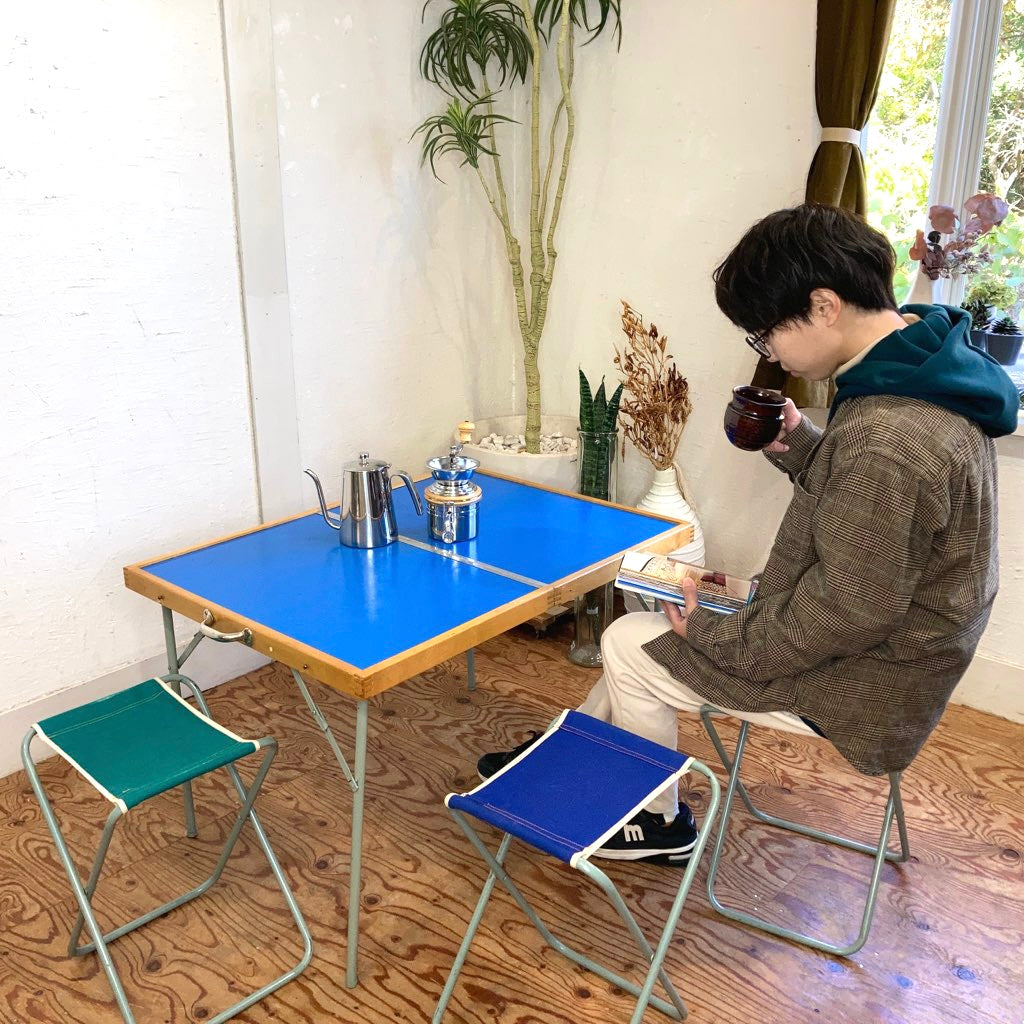 北欧 キャンプ テーブル&チェア セット ブルー ヴィンテージ 青
