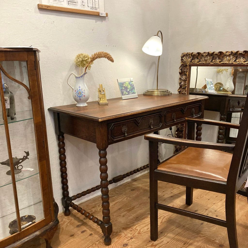 再値下げアンティークボビンレッグデスクテーブルマットブラック