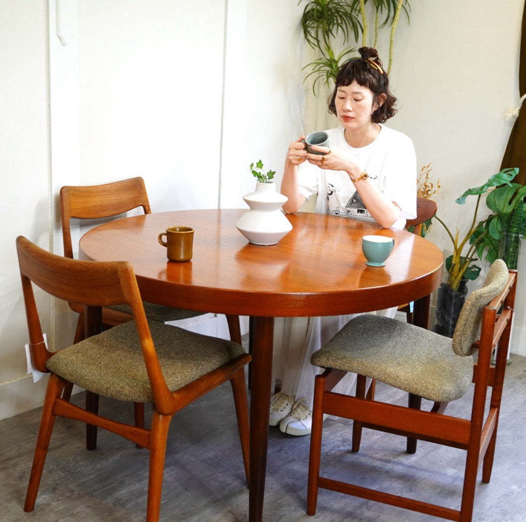 北欧ヴィンテージ エクステンションラウンドテーブル チーク材