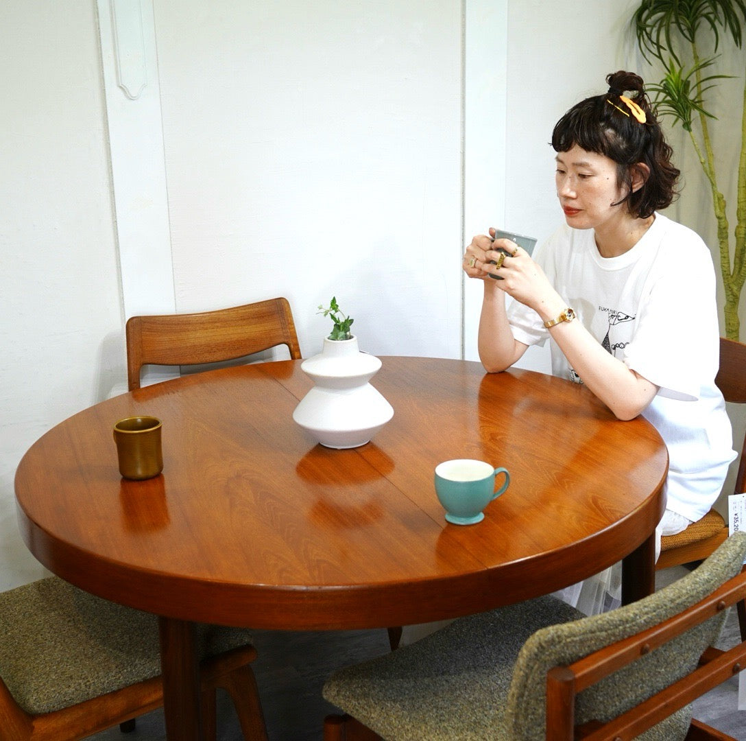 北欧ヴィンテージ エクステンションラウンドテーブル チーク材