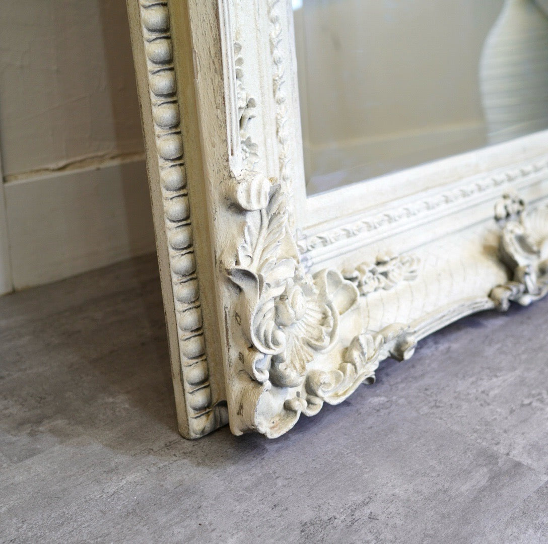 アンティーク調 全身鏡 ミラー 姿見 ホワイト シャビー 【大】 中古