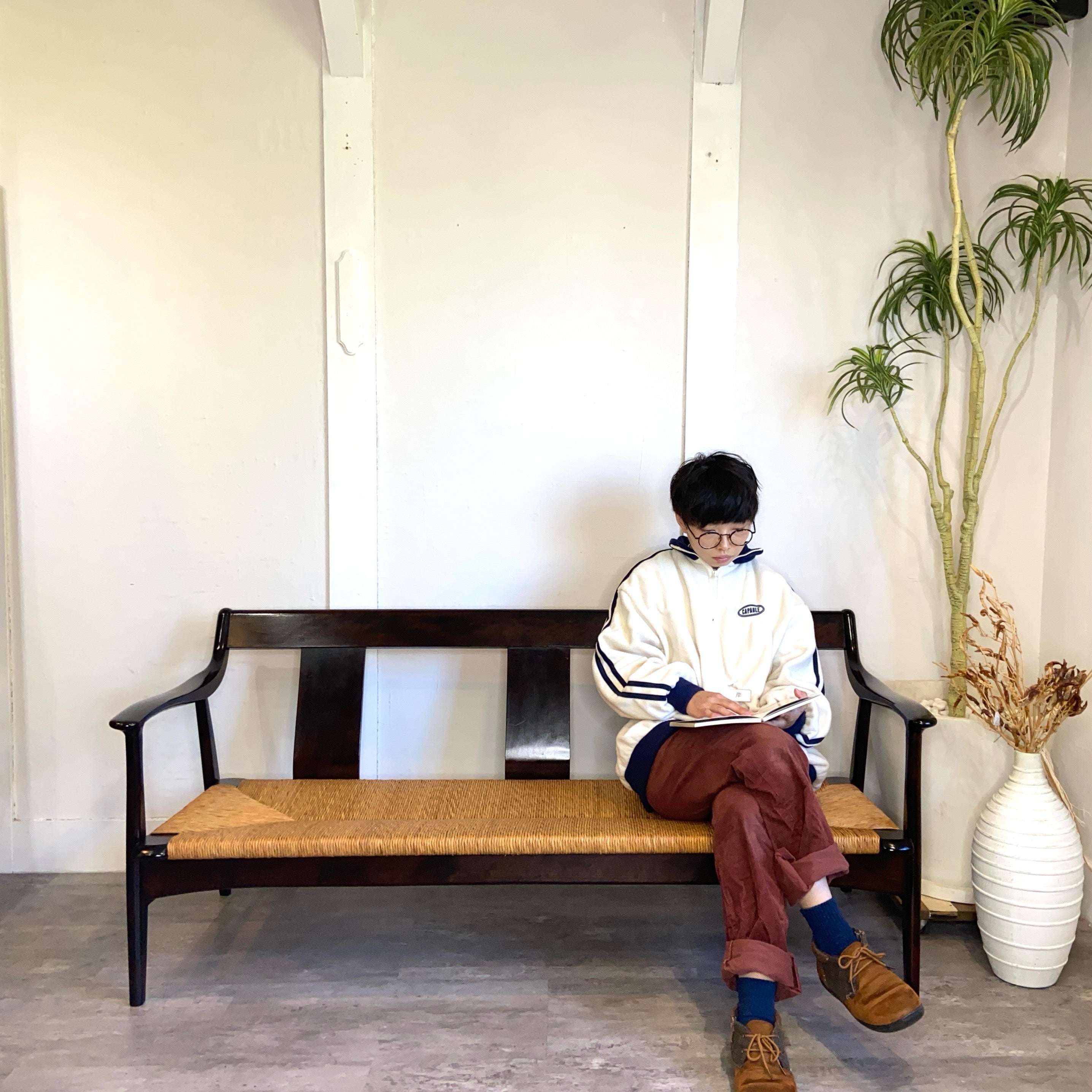 松本民芸家具 ラッシチェア #77型 曲肘椅子 3P 中古 民藝 工芸 机