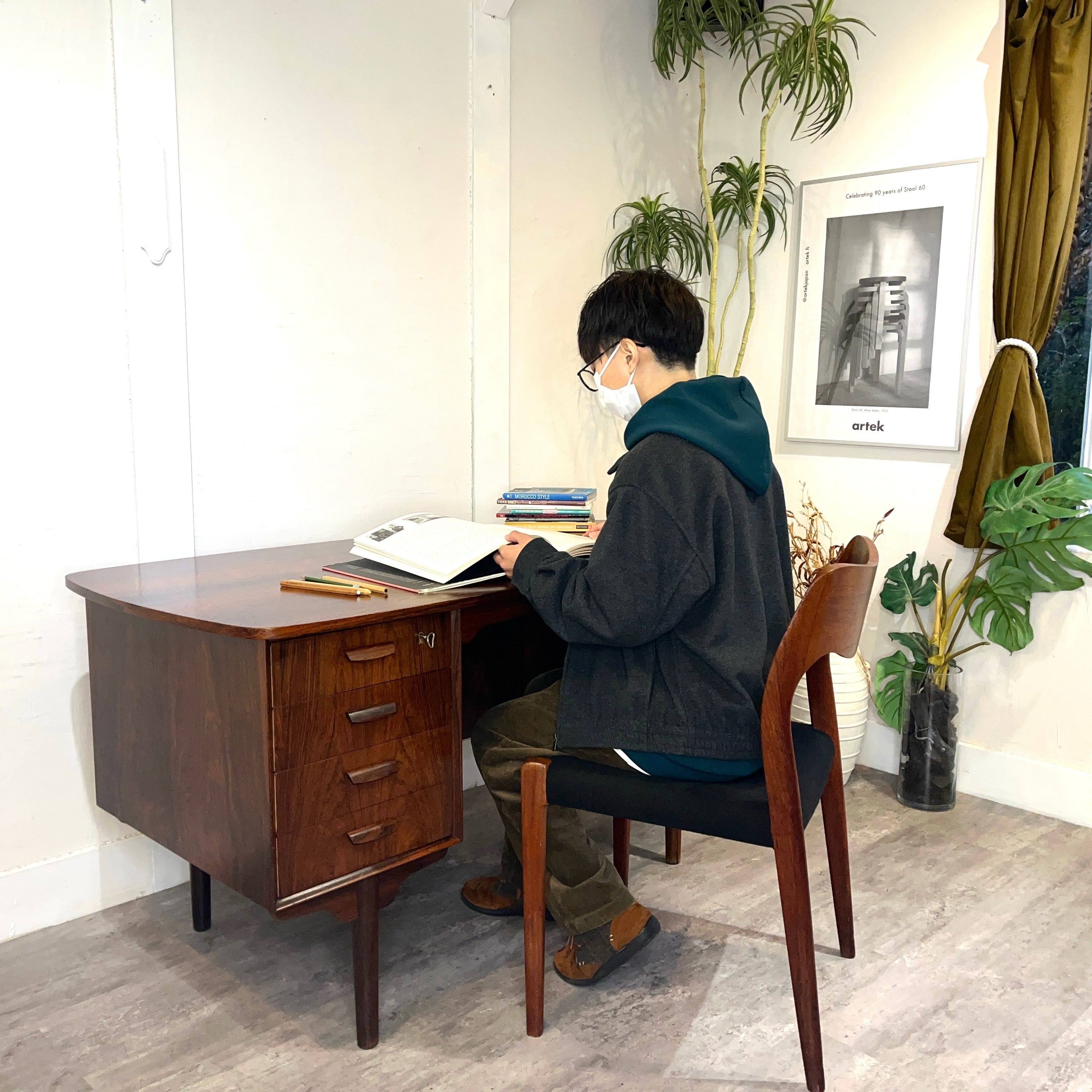 キドニーデスク 両袖デスク ローズウッド デンマーク 北欧 机 引出し