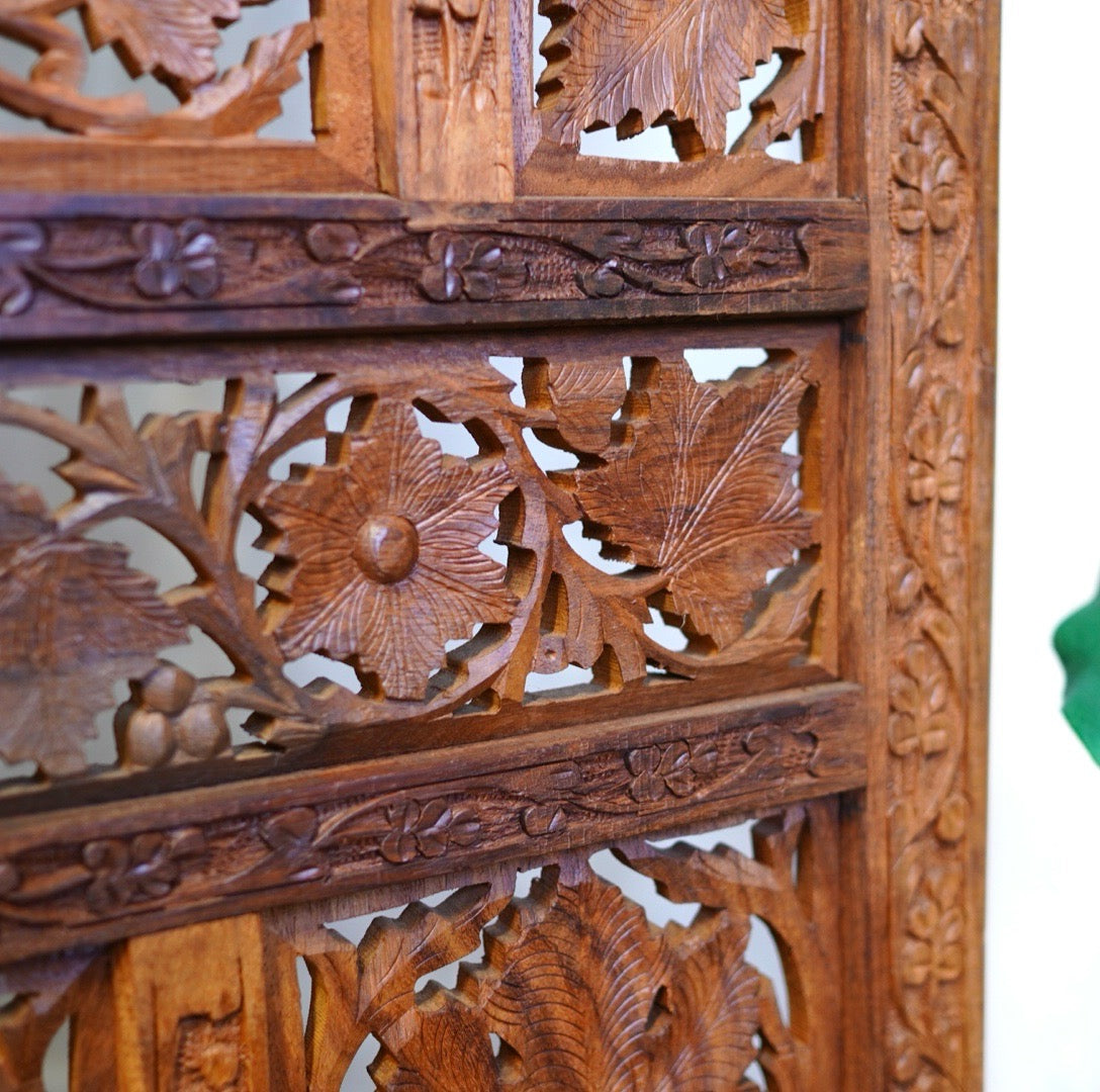 4連パーテーション チーク ヴィンテージ アジアン ぶどう 間仕切り 4連