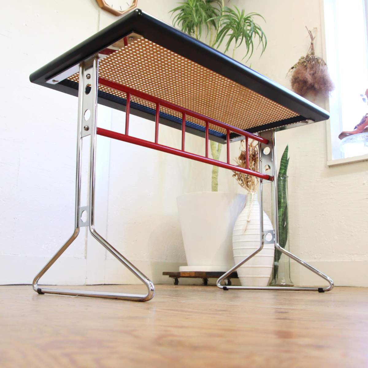 籐張り ガラステーブル ポストモダン ラタン チェスカチェア 中古