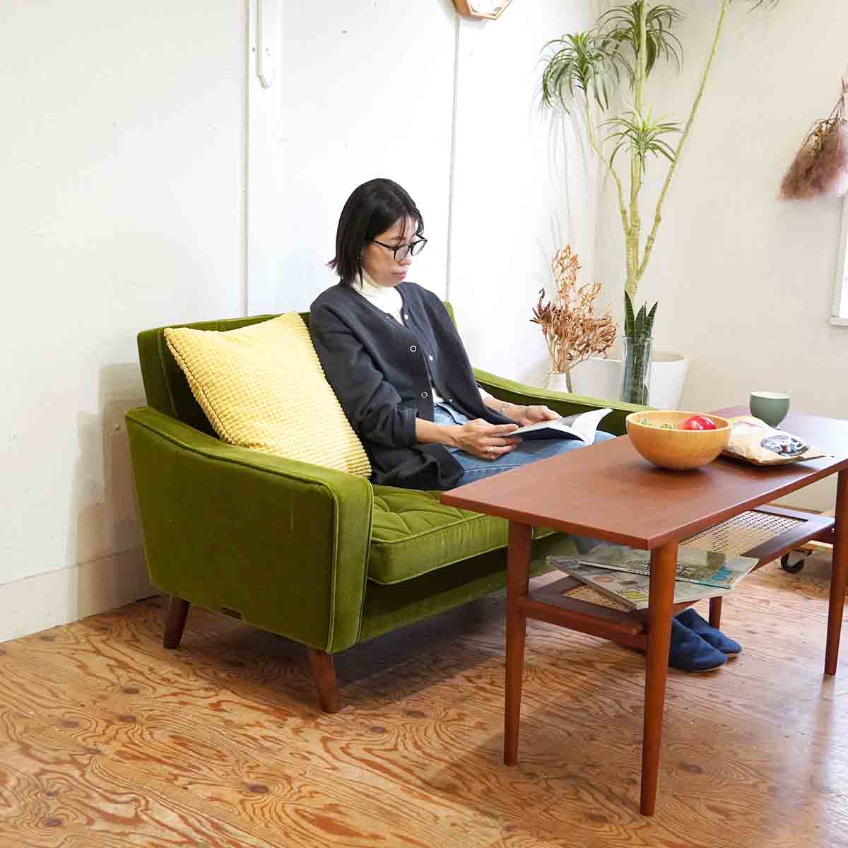 カリモク60 ロビーチェア 2シーター モケットグリーン 2P ソファ 緑