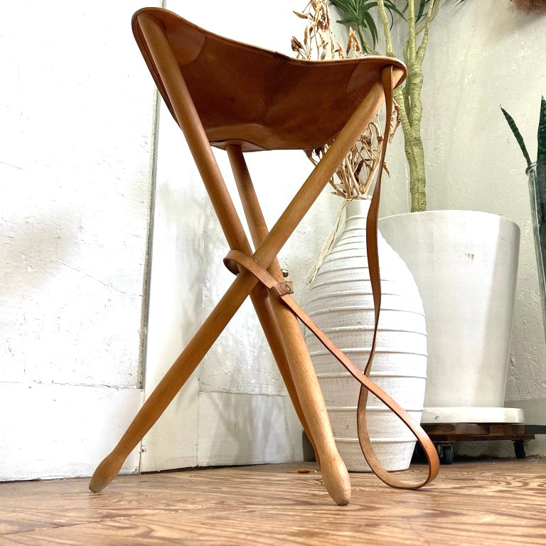 ハンティングチェア スツール 本革 アウトドア キャンプ 中古