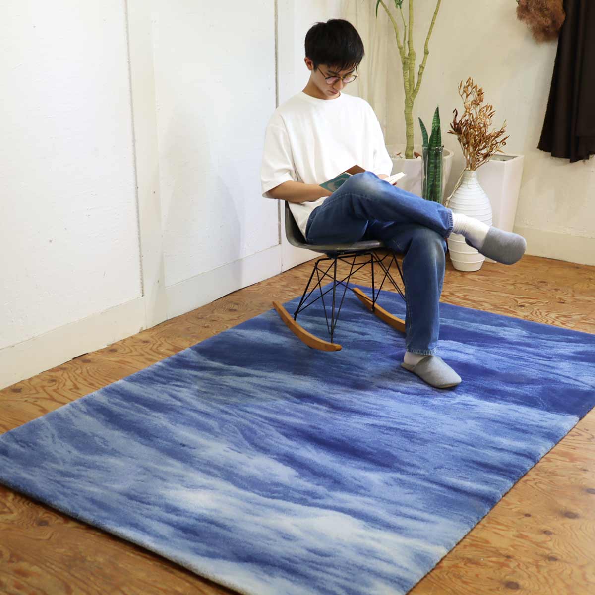 オリエンタルカーペット 山形緞通 UMI-Dark Blue M 絨毯 ラグ