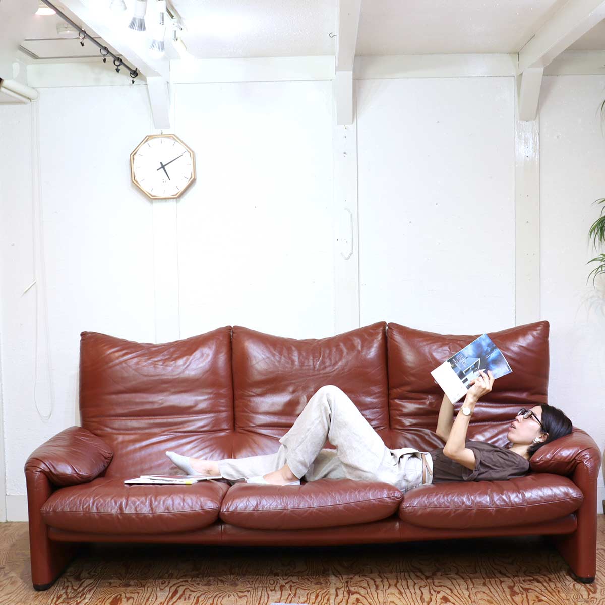 カッシーナ / Cassina 675 マラルンガ 本革 トリプルソファ 3人掛け