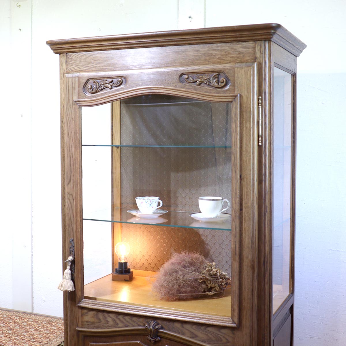 キュリオケース ショーケース 飾り棚 ガラス アンティーク 中古