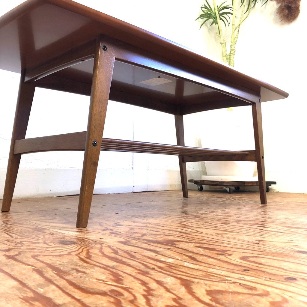 カリモク60 リビングテーブル 大 中古 レトロ 木 棚付き