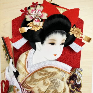 祝菊(赤) 9号[F8-8]/羽子板/東昭齊秀月モリヤ人形店 埼玉県川越市