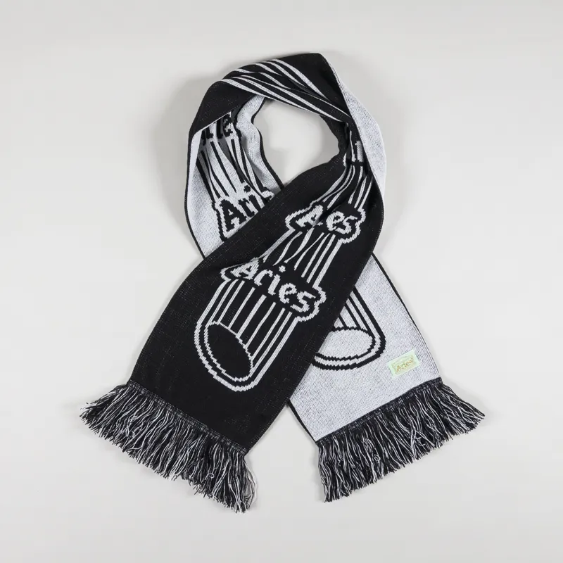 Aries Unisex Column Knitted Winter Scarf Black White