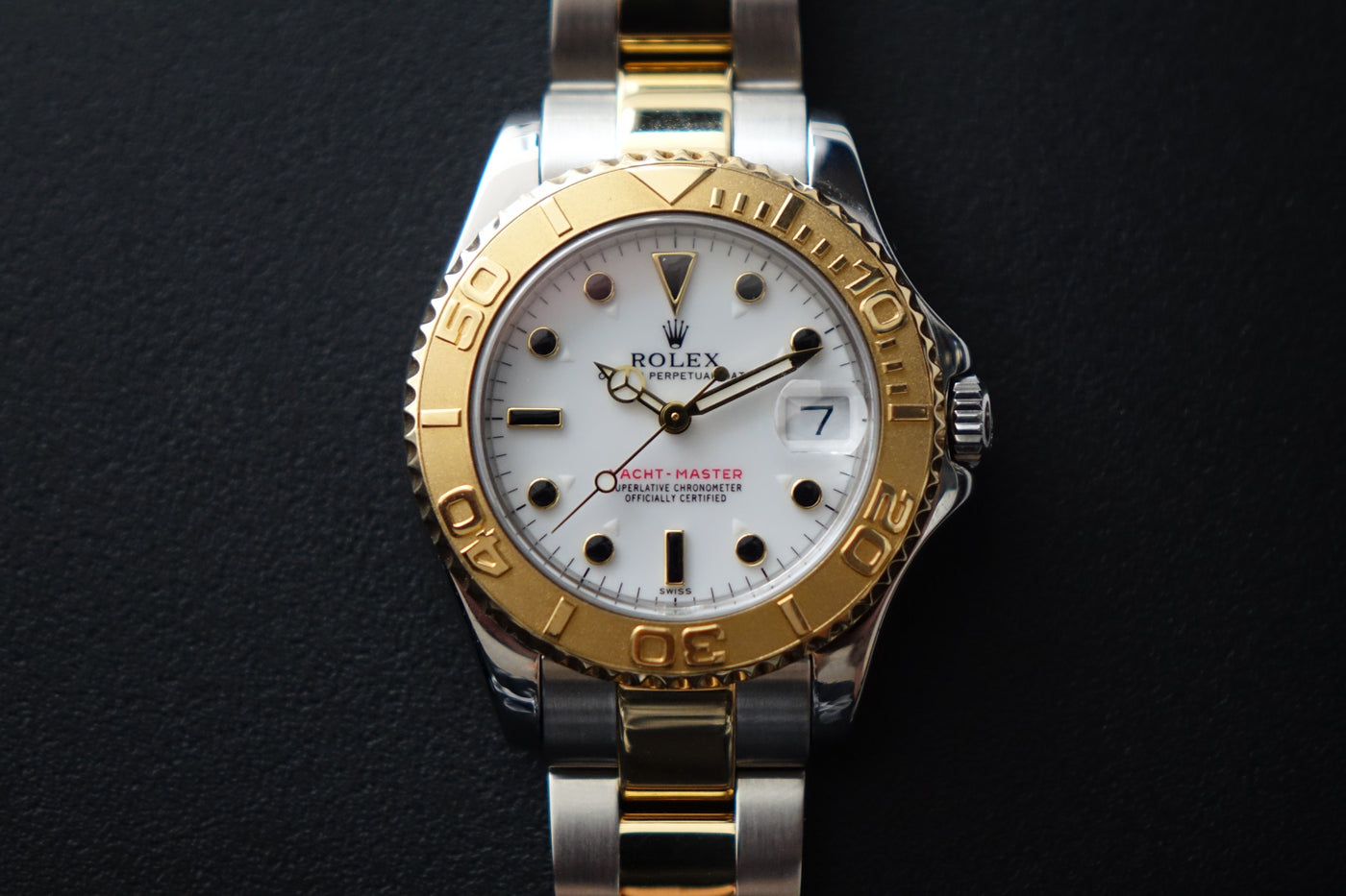 Rolex Yacht-Master half gold onyx indices 68623 full set – Wristime