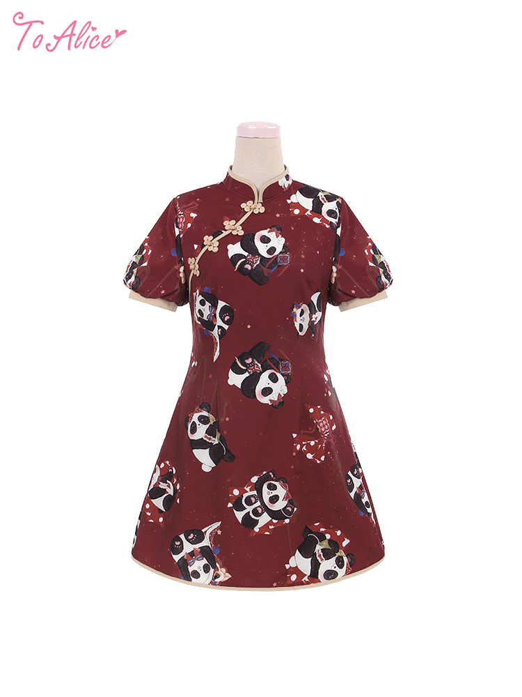 ToAlice】C5334お祝いパンダパフ袖チャイナワンピース【50％OFF】 - To