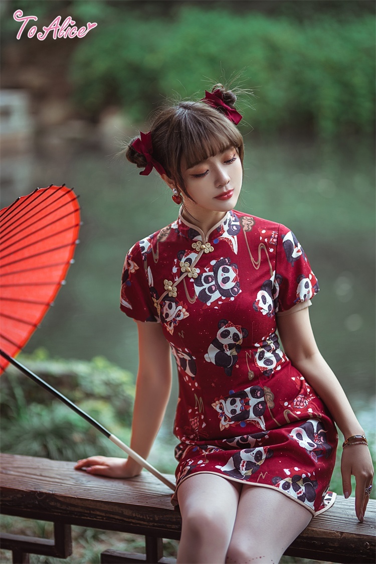 ToAlice】C5334お祝いパンダパフ袖チャイナワンピース【50％OFF】 - To