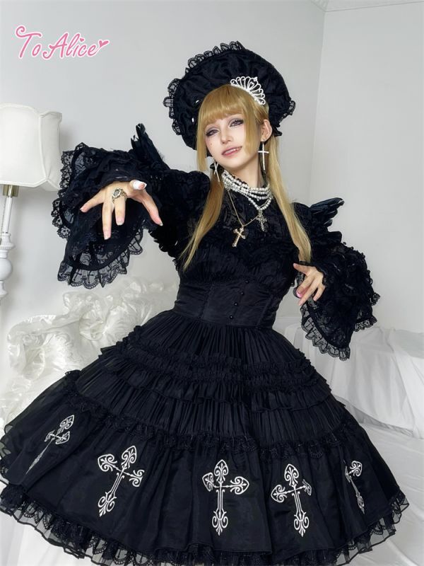 BlackShamrock】F1ブラックコルセットクロス刺繍ドレス - To Alice