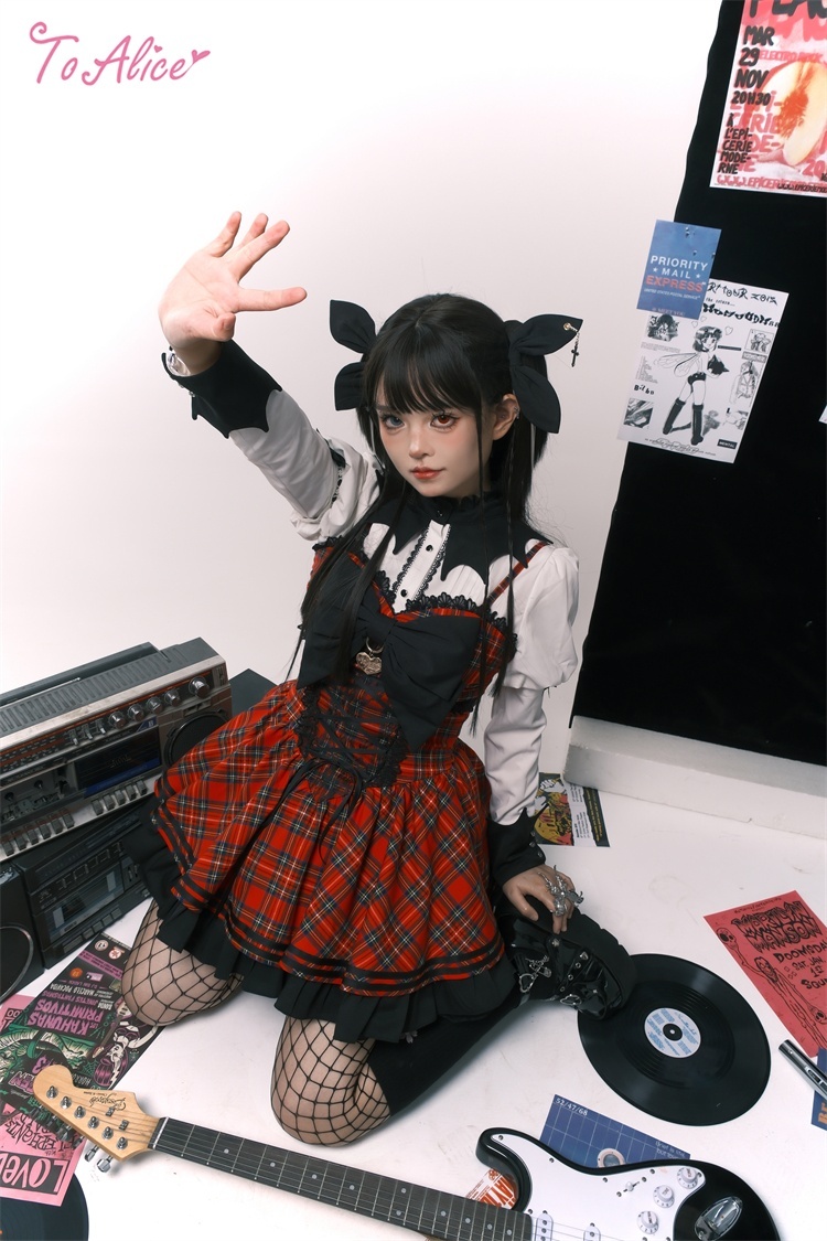 Last one】【ToAlice】L1637タータンチェックビッグリボンジャンパー