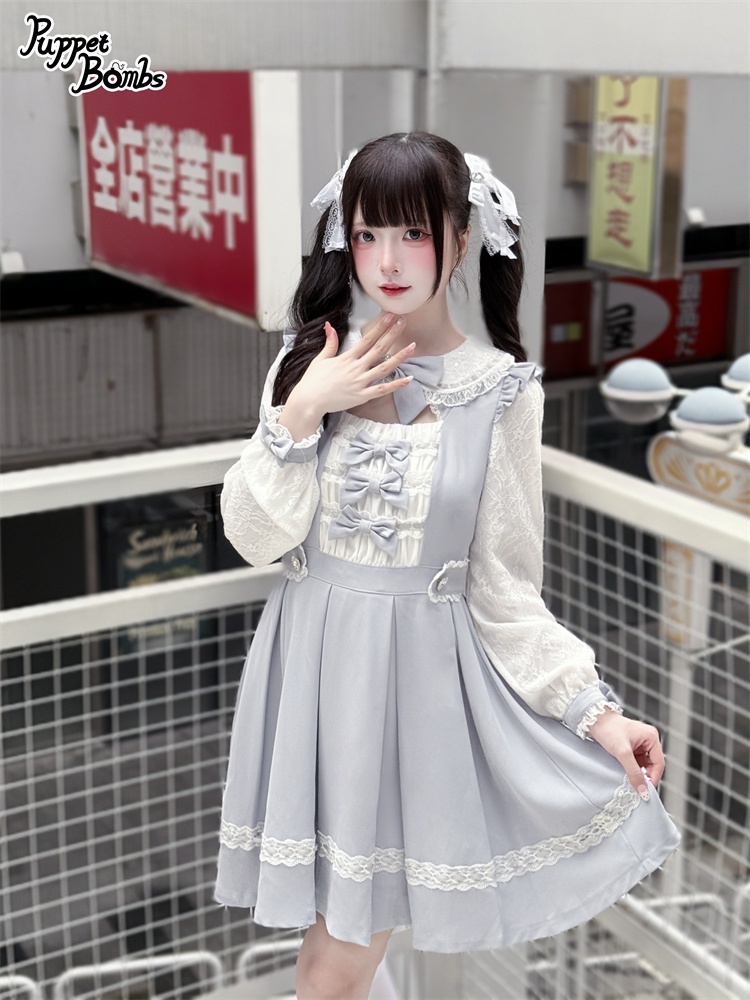 PuppetBombs】Q460胸元シャーリング3連リボンワンピース - To Alice