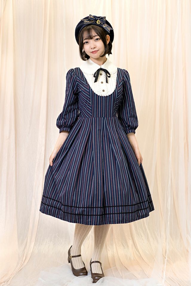 ブリティッシュストライプ丸衿ワンピース(ネイビー)｜東京ロリィタ