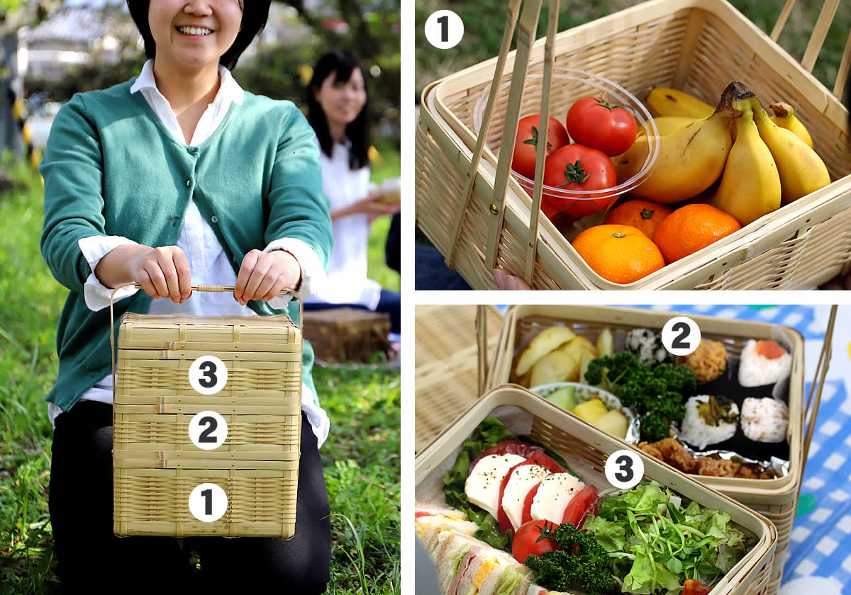 白竹三段ピクニックバスケット | 虎斑竹専門店 竹虎