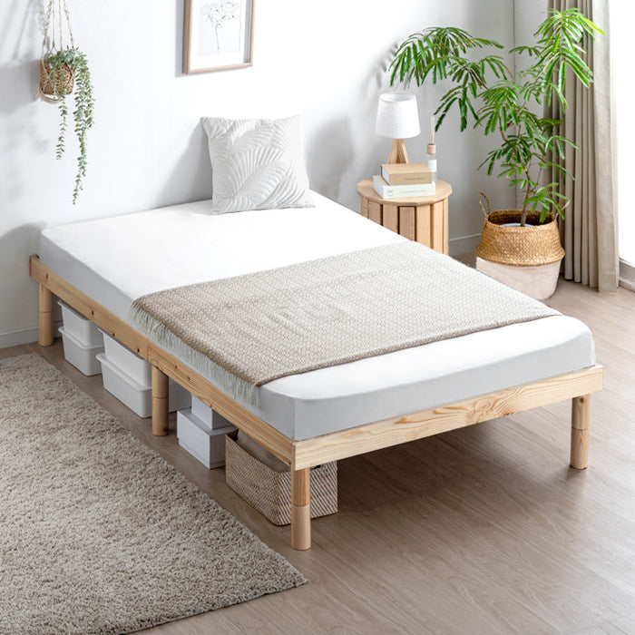 シングル］3段階高さ調節 ベッド マットレス付き 天然木 すのこベッド