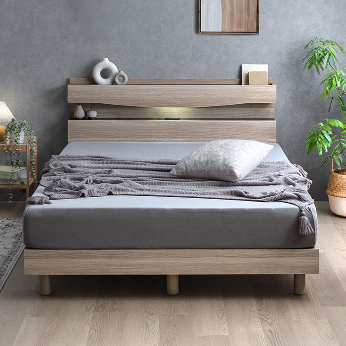 シングル］宮付きベッド ライト付き コンセント付き すのこベッド