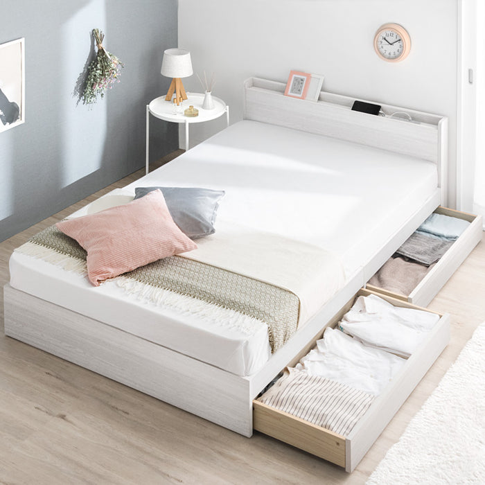 セミダブル] マットレス付 収納ベッド スマホスタンド＆USB