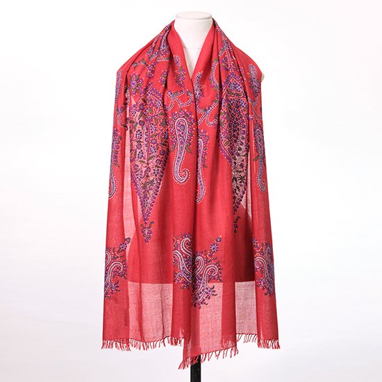 ELEGANT NEEDLE ウール&シルク ニードル手刺繍ストール(レッド) – TARA