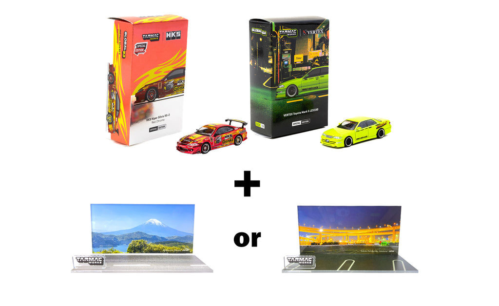 Tarmac Works 1/64 HKS Hiper Silvia RS-2 Chrome Red + VERTEX Toyota Mar