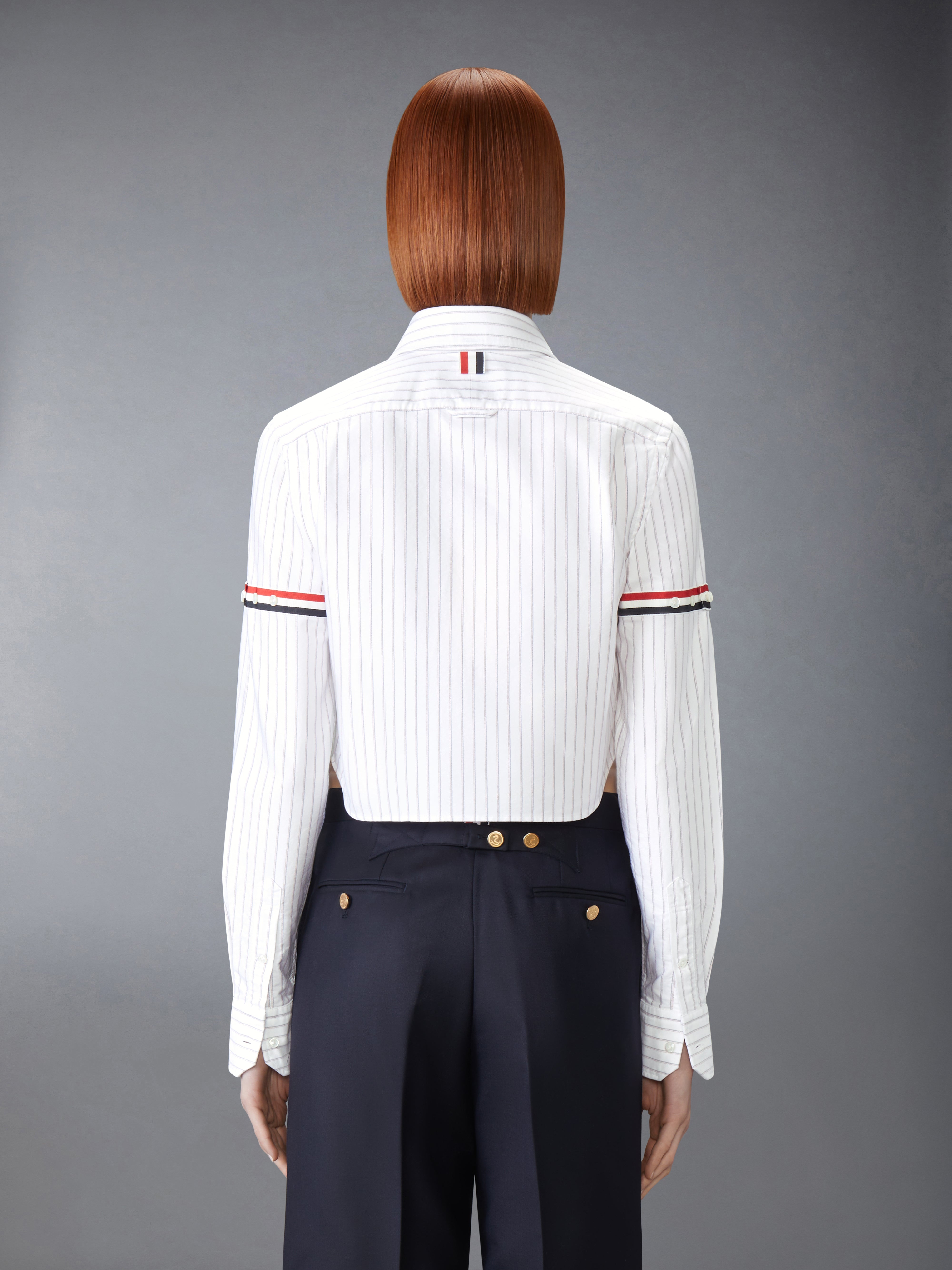 オックスフォード ピンストライプ アームバンド付き クロップド シャツ