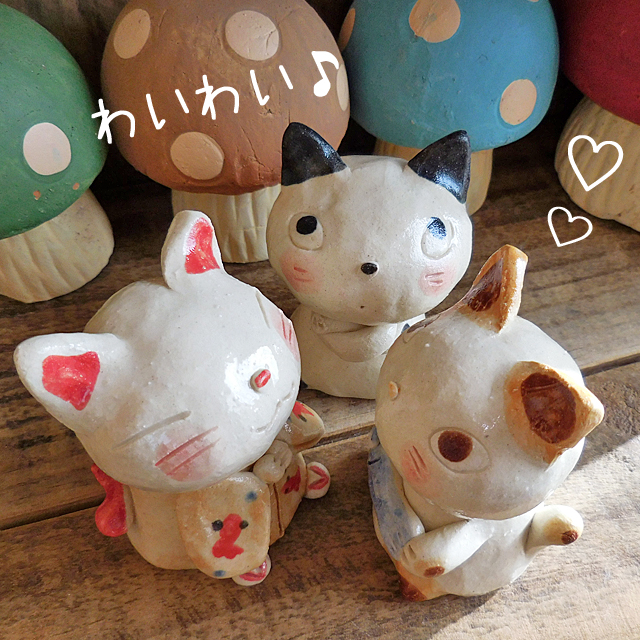 美濃焼 猫 置物 手造り 陶器製 日本製 立型 （4～6）