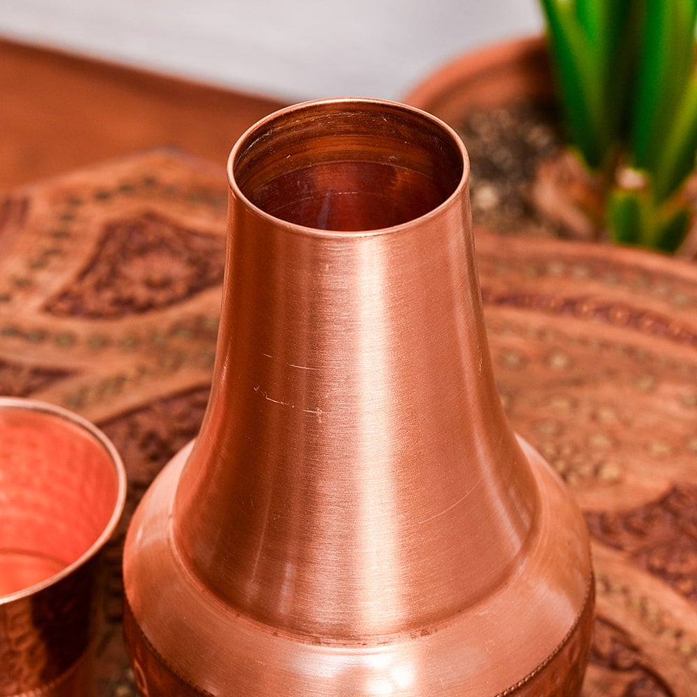アーユルヴェーダ 高級銅製コップ付き水差し 槌目仕上げが美しい