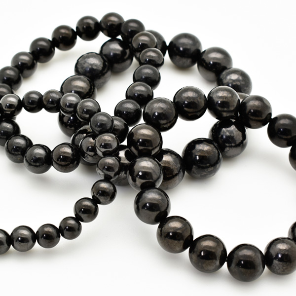 シュンガイト 大珠 ブレスレット（約16mm）｜ロシア・カレリア共和国
