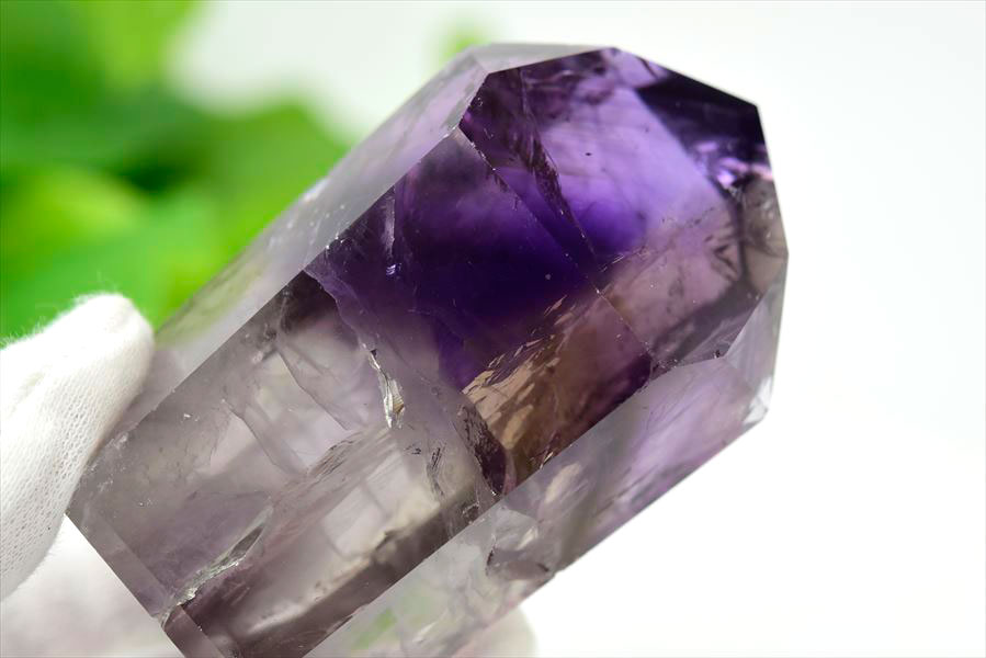 濃紫 アメジストファントム 六角柱 ポイント｜紫水晶｜置物