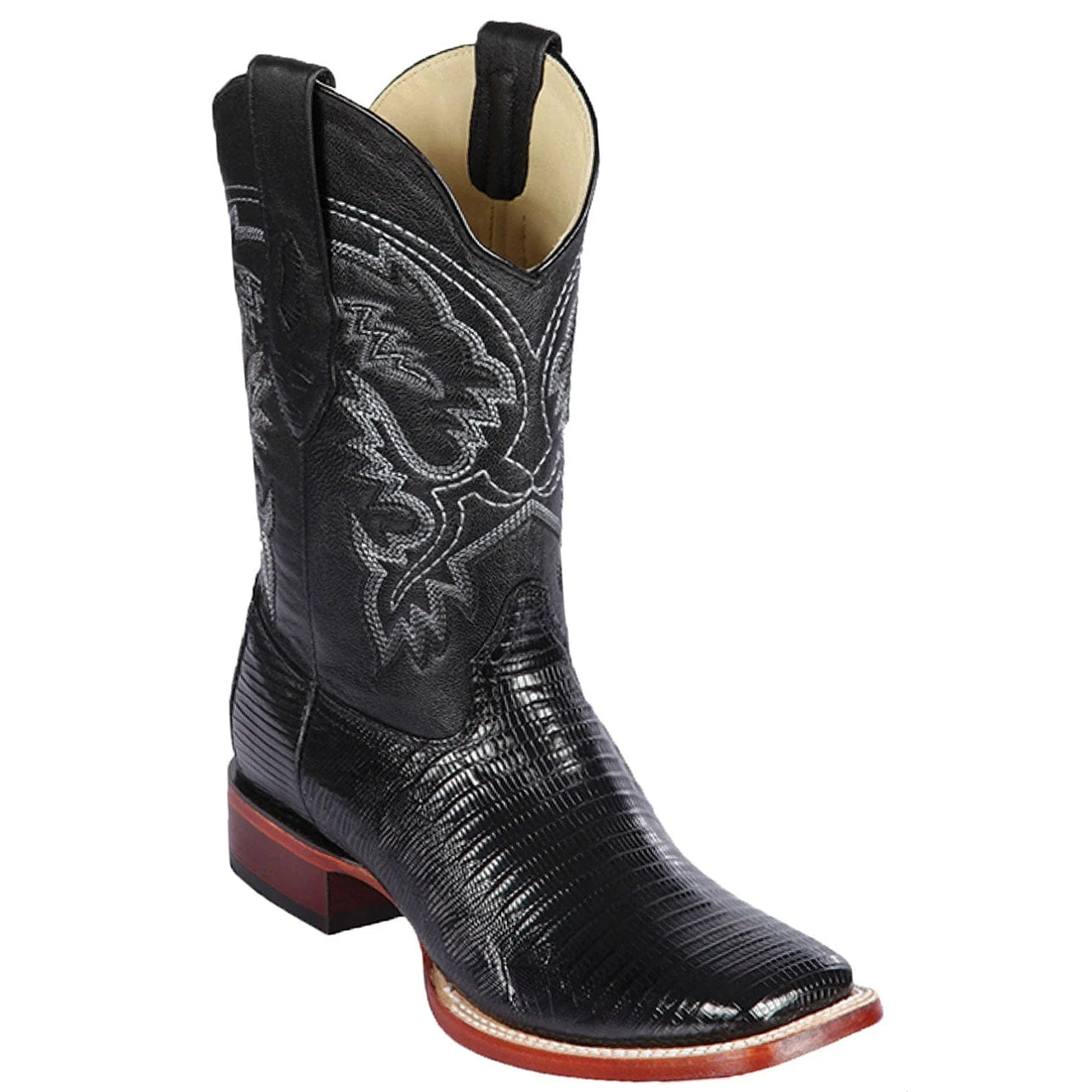 Black Lizard Square Toe Boots | Los Altos Boots
