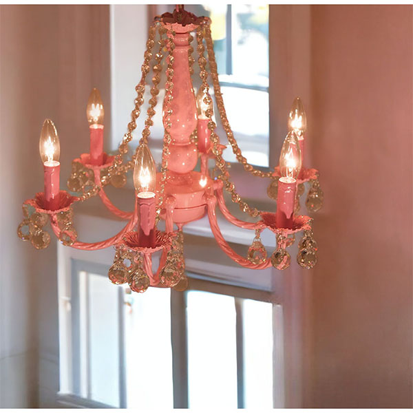 LED対応】 クリスタルガラスシャンデリア 6灯(レフィネメント・ピンク