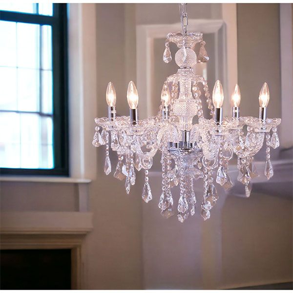 LED対応】 クリスタルシャンデリア 6灯(ライカ・ホワイト) 【送料無料